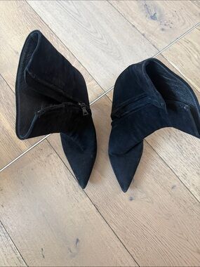Prada Black Suede Pointed-Toe Ankle Booties